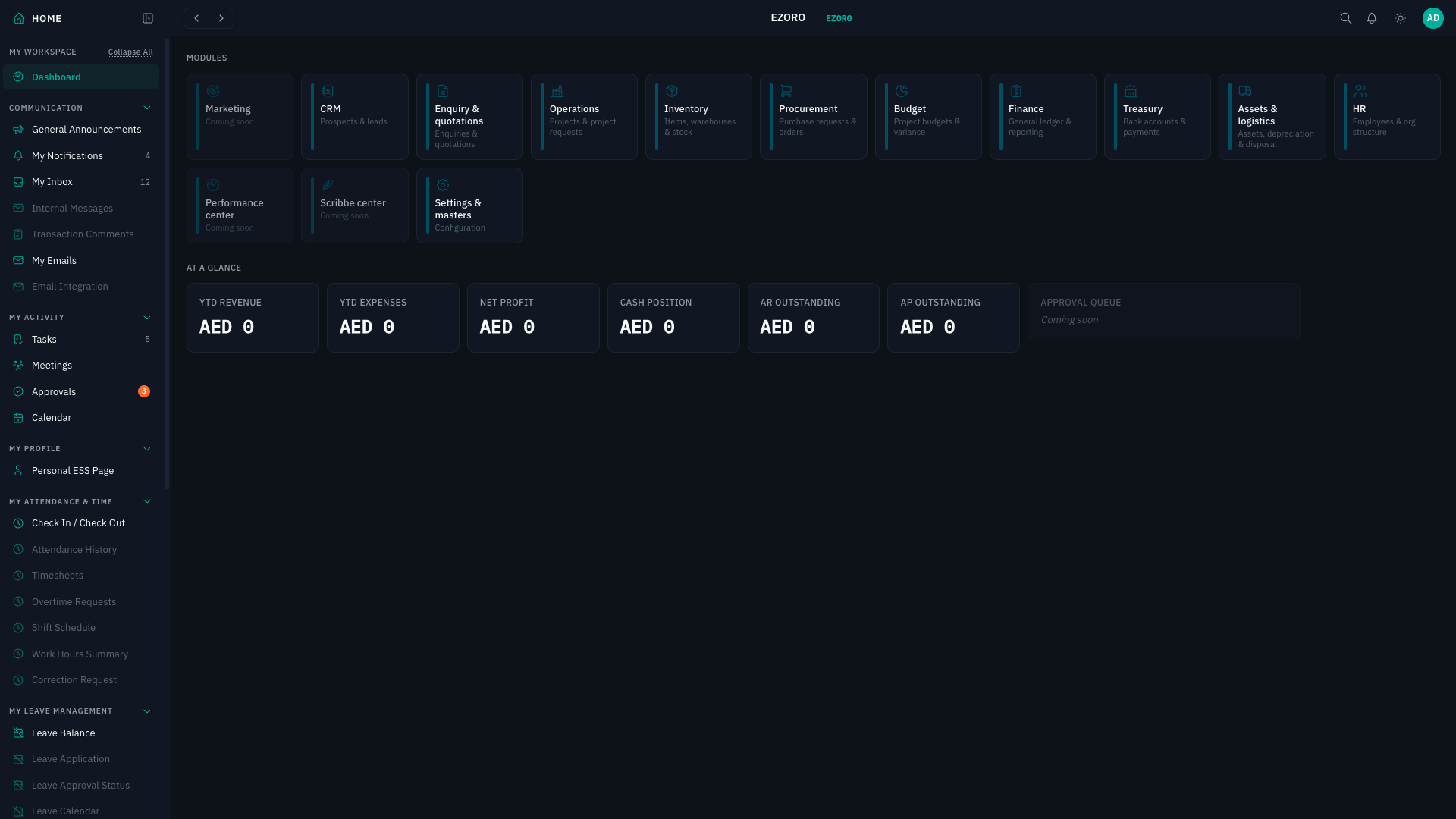 Ezoro Construction ERP Interface